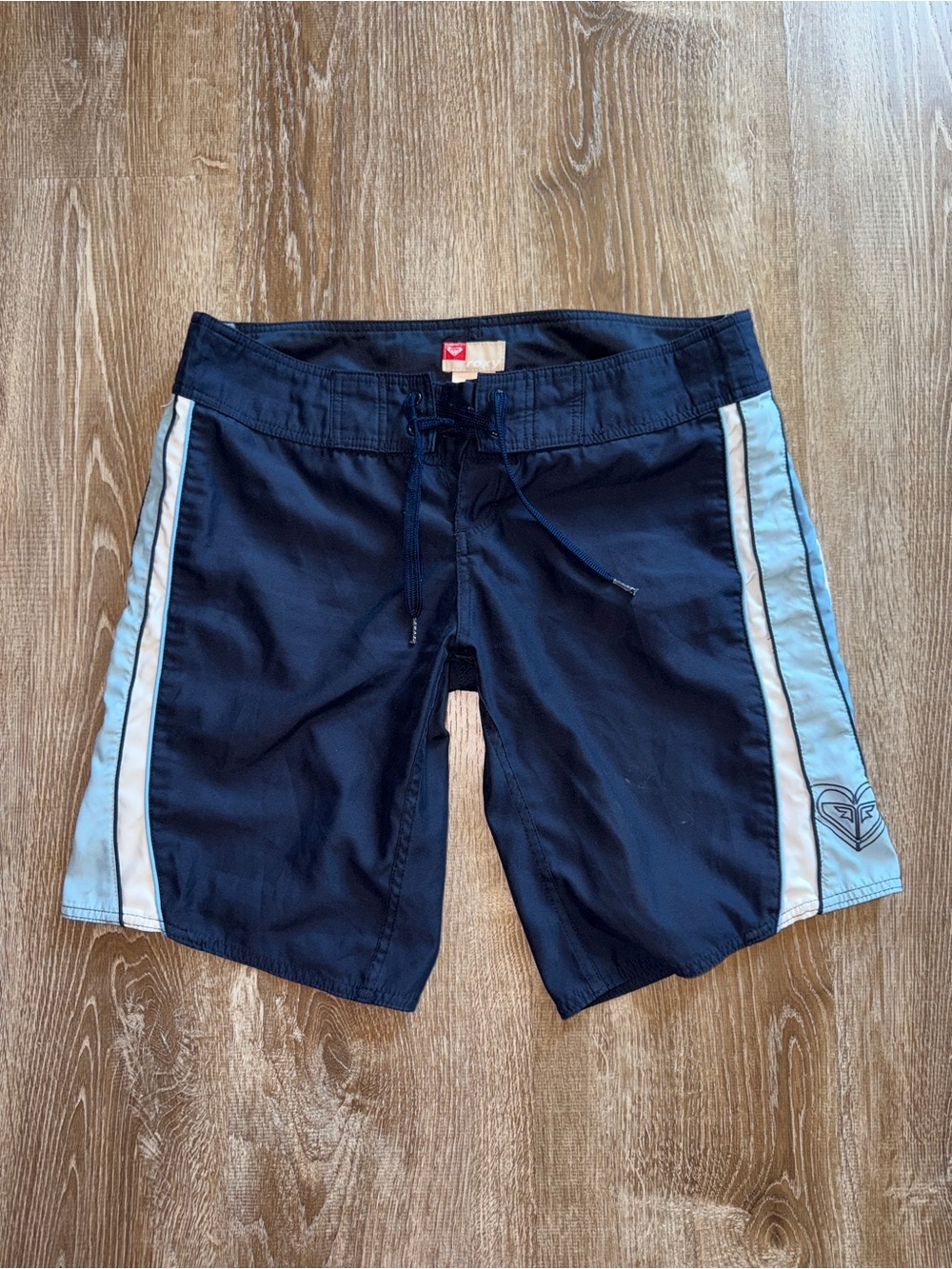 Vintage Y2K Roxy Navy Blue Swim Trunks with Light Blue Side Panels